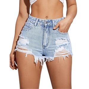 Ripped Raw Trim Light Wash Jean Shorts